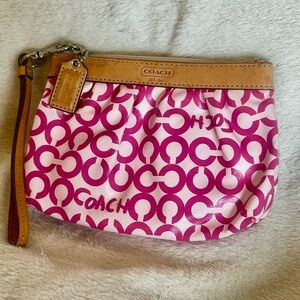 Coach Pink and Tan Patterned Wristlet